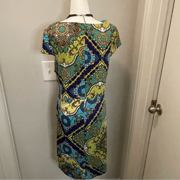 Roz & Ali Blue Green Dress Front Knot Asymmetrical Hem Wm Sz 14 - Picture 3 of 6